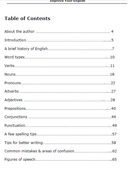 Contents page of 'Improve Your English'